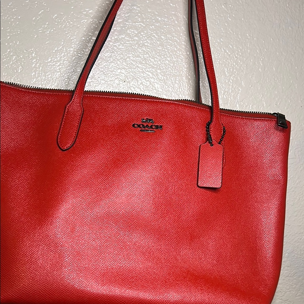 Coach Red Leather Tote Bag